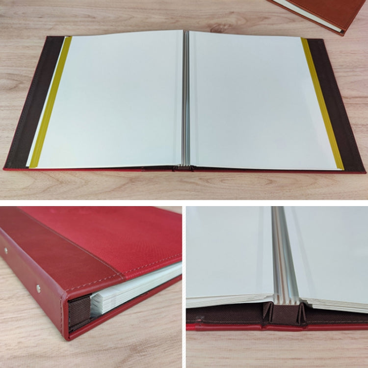 12-Inch 20-Page/40P Leather Cover Photo Album Commemorative Growth Book Retro Laminated Self-Adhesive DIY Photo Album, Red, Black, Brown