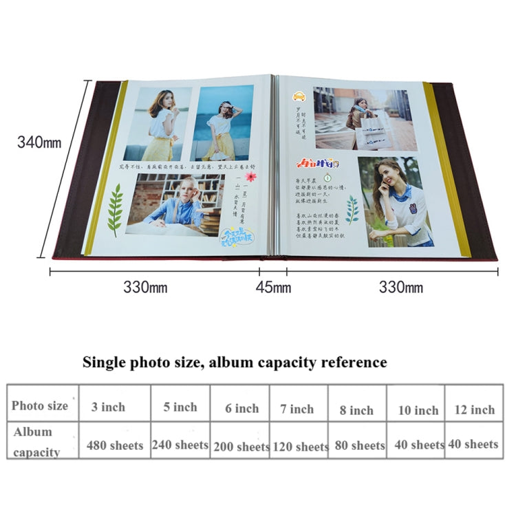 12-Inch 20-Page/40P Leather Cover Photo Album Commemorative Growth Book Retro Laminated Self-Adhesive DIY Photo Album, Red, Black, Brown