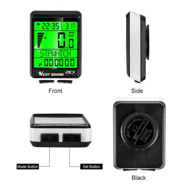 WEST BIKING Mountain Bike Wireless Code Meter Large-Screen Multifunctional Waterproof Speedometer, Large-Screen