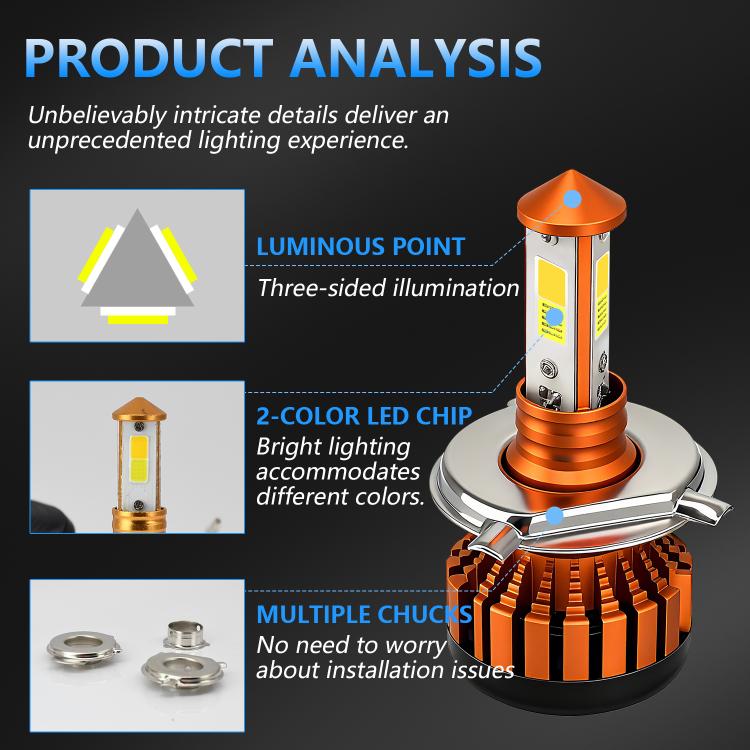 4-Pin Aluminum Alloy Heat Dissipating Motorcycle Three-Sided Headlight, Two Colors, Three Colors, Four Colors, Five Colors