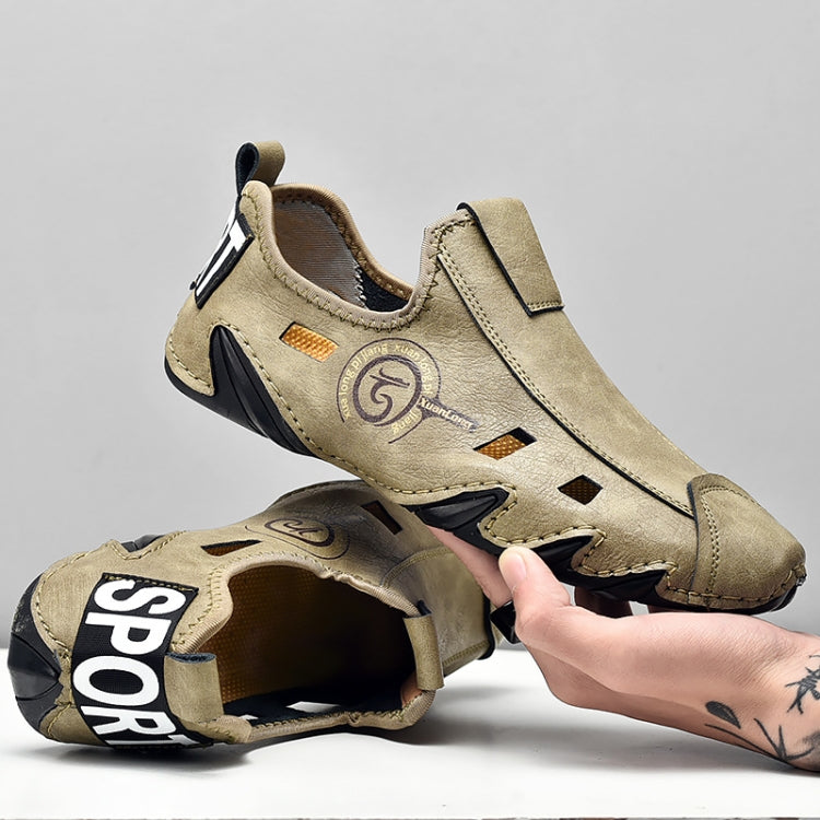 Men Sneakers Large Size Soft Sole Lazy Hollow Leather Shoes All-Match Peas Shoes, 38, 39, 40, 41, 42, 43, 44, 45, 46, 47, 48