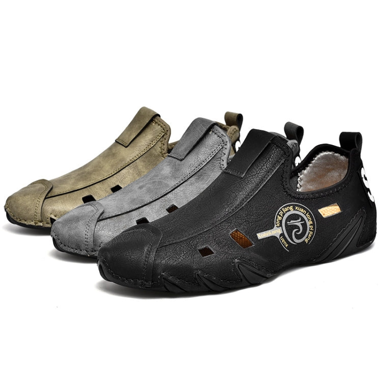 Men Sneakers Large Size Soft Sole Lazy Hollow Leather Shoes All-Match Peas Shoes, 38, 39, 40, 41, 42, 43, 44, 45, 46, 47, 48