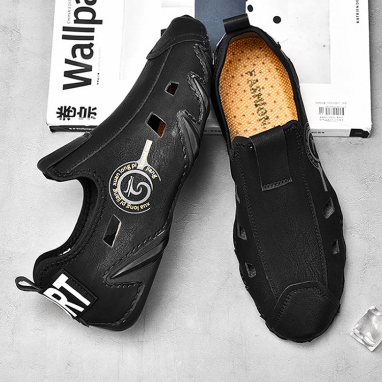 Men Sneakers Large Size Soft Sole Lazy Hollow Leather Shoes All-Match Peas Shoes, 38, 39, 40, 41, 42, 43, 44, 45, 46, 47, 48