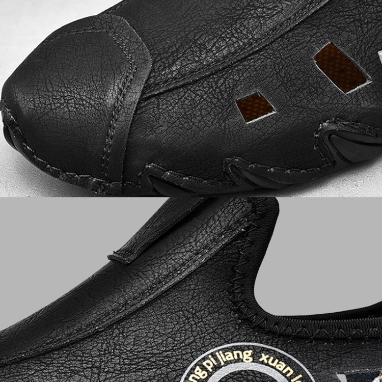 Men Sneakers Large Size Soft Sole Lazy Hollow Leather Shoes All-Match Peas Shoes, 38, 39, 40, 41, 42, 43, 44, 45, 46, 47, 48