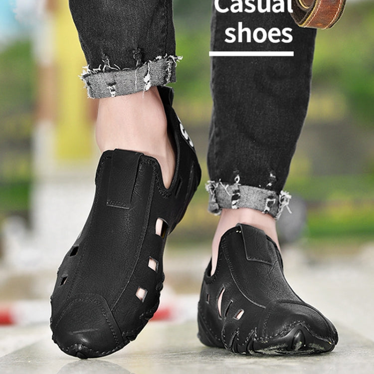 Men Sneakers Large Size Soft Sole Lazy Hollow Leather Shoes All-Match Peas Shoes, 38, 39, 40, 41, 42, 43, 44, 45, 46, 47, 48