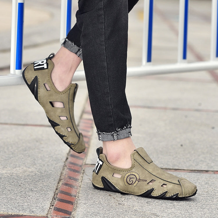 Men Sneakers Large Size Soft Sole Lazy Hollow Leather Shoes All-Match Peas Shoes, 38, 39, 40, 41, 42, 43, 44, 45, 46, 47, 48