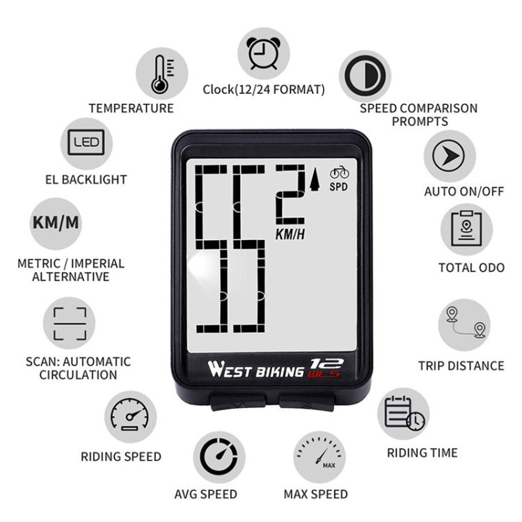 WEST BIKING Mountain Road Bike Wireless Big Character Table Big Screen Waterproof Night Light Speed Speedometer, Night Light Speed Speedometer(Green), Night Light Speed Speedometer(Black), Night Light Speed Speedometer(Red)                             ...