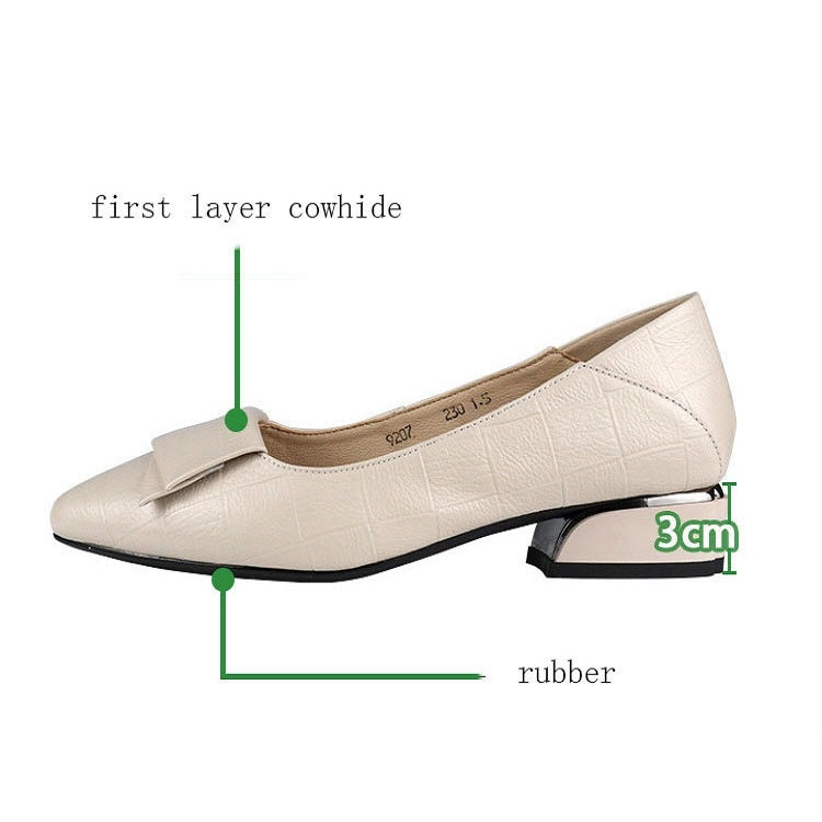 Spring And Summer Cowhide Shoes With Thick Heel Mid-Heel For Women, 34, 35, 36, 37, 38, 39, 40, 41