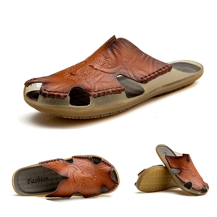 Summer Men Leather Slippers Casual Large Size Flat Beach Shoes, 38, 39, 40, 41, 42, 43, 44, 45, 46, 47, 48