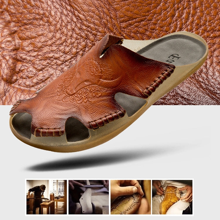 Summer Men Leather Slippers Casual Large Size Flat Beach Shoes, 38, 39, 40, 41, 42, 43, 44, 45, 46, 47, 48