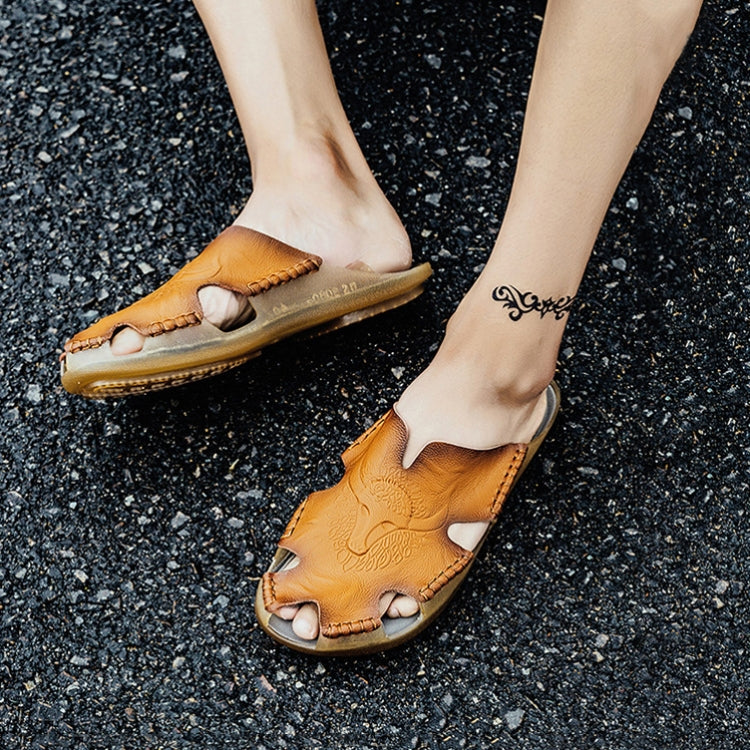 Summer Men Leather Slippers Casual Large Size Flat Beach Shoes, 38, 39, 40, 41, 42, 43, 44, 45, 46, 47, 48