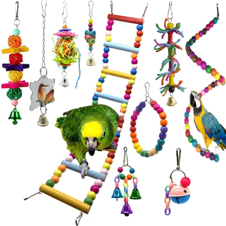 10 in 1 Parrot Toy Set Ladder Mirror String Of Bells, 10 in 1