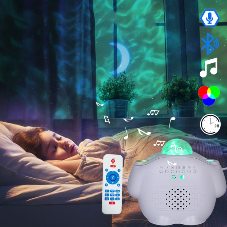 SC515-03 Remote Control Bluetooth Music Starlight Water Pattern Projection Bedroom Night Light USB Sound Control Full Star Laser Stage Lamp, White, Black