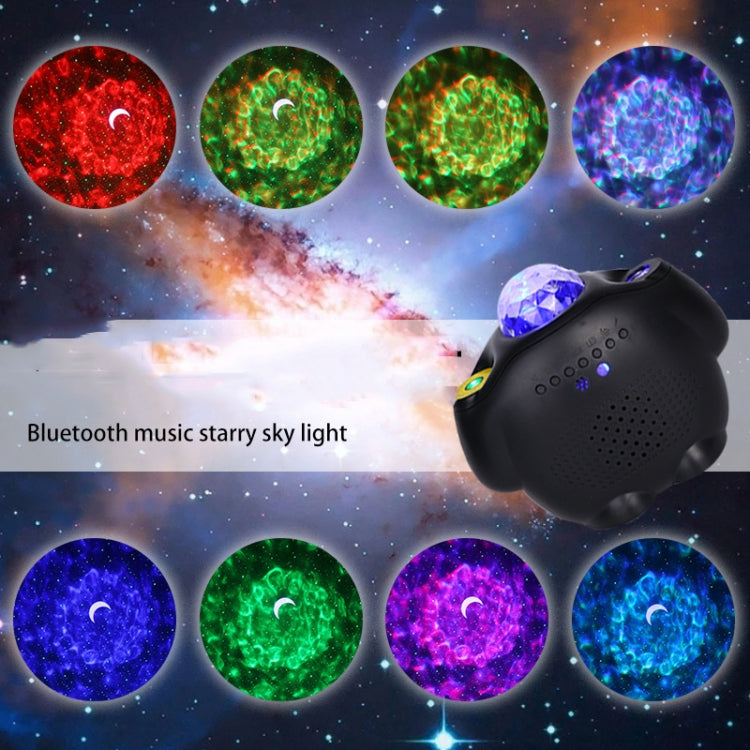 SC515-03 Remote Control Bluetooth Music Starlight Water Pattern Projection Bedroom Night Light USB Sound Control Full Star Laser Stage Lamp, White, Black