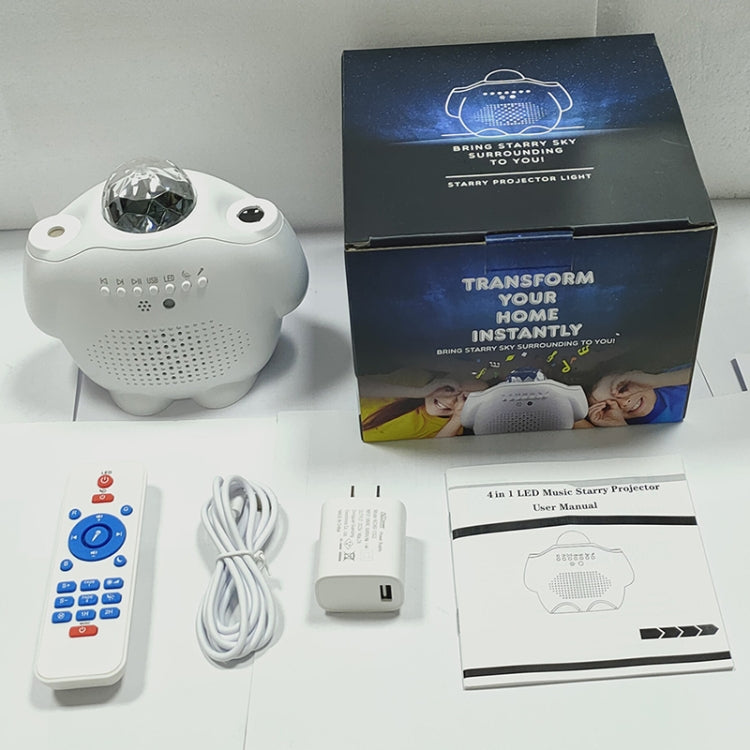 SC515-03 Remote Control Bluetooth Music Starlight Water Pattern Projection Bedroom Night Light USB Sound Control Full Star Laser Stage Lamp, White, Black