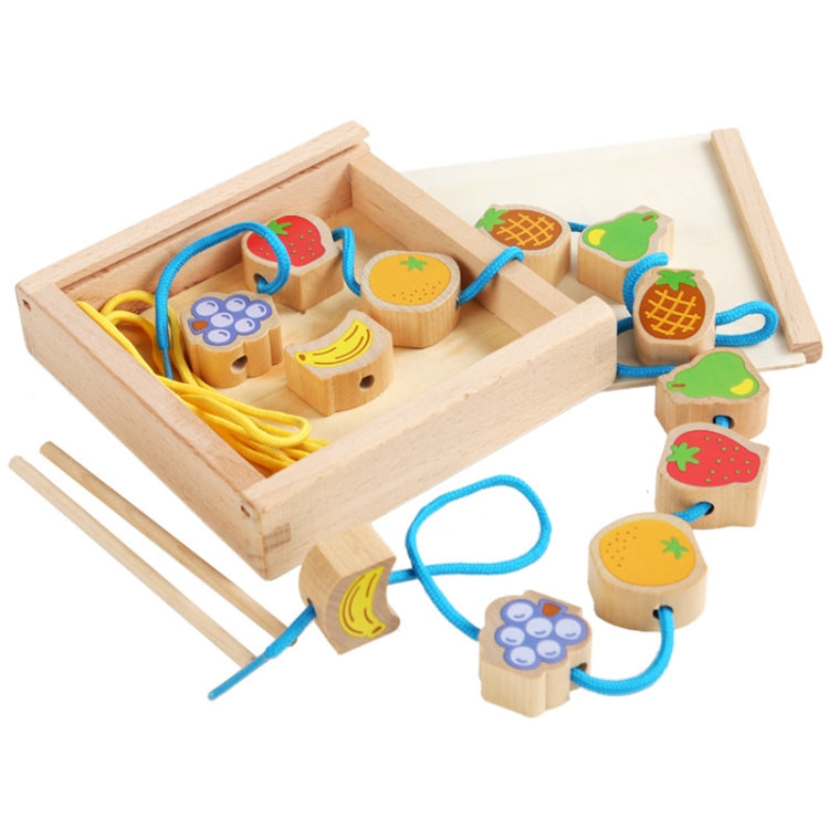 Monki Children Wooden Fruits Beads Building Blocks Wearing Rope Game Puzzle Toys, Fruits