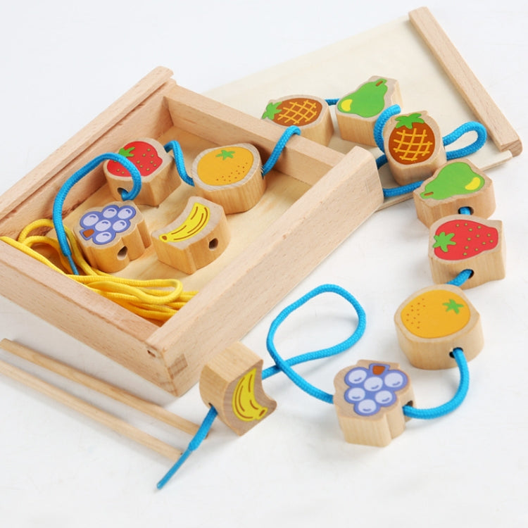 Monki Children Wooden Fruits Beads Building Blocks Wearing Rope Game Puzzle Toys, Fruits