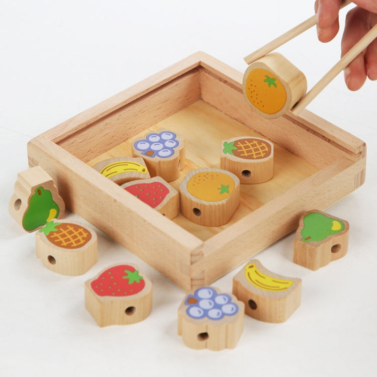 Monki Children Wooden Fruits Beads Building Blocks Wearing Rope Game Puzzle Toys, Fruits