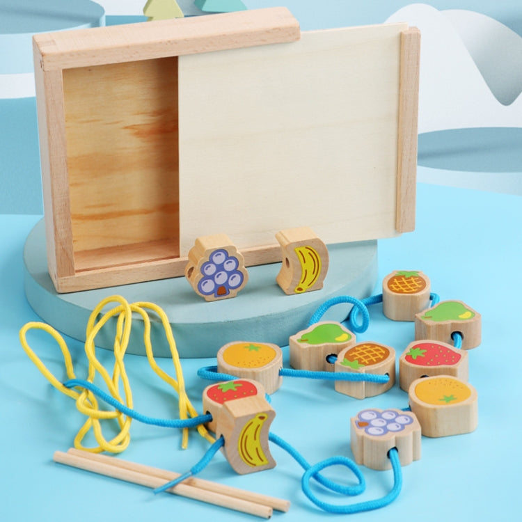 Monki Children Wooden Fruits Beads Building Blocks Wearing Rope Game Puzzle Toys, Fruits