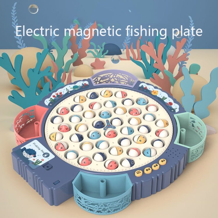 Magnetic Fishing Toy Children Educational Multifunctional Music Rotating Fishing Plate, Blue Battery Style+15 Fish 4 Rods, Pink Battery Style+15 Fish 4 Rods, Blue Charging Style+15 Fish 4 Rods, Blue Battery Style+24 Fish 5 Rods                         ...