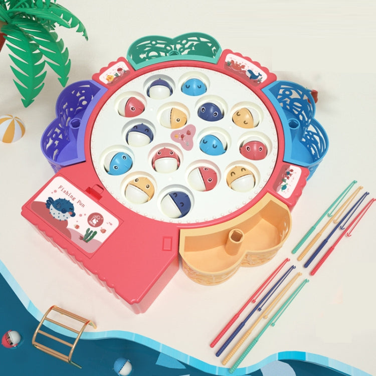 Magnetic Fishing Toy Children Educational Multifunctional Music Rotating Fishing Plate, Blue Battery Style+15 Fish 4 Rods, Pink Battery Style+15 Fish 4 Rods, Blue Charging Style+15 Fish 4 Rods, Blue Battery Style+24 Fish 5 Rods                         ...