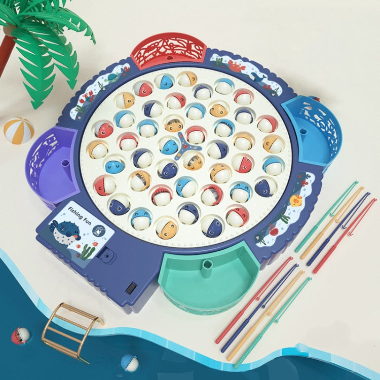 Magnetic Fishing Toy Children Educational Multifunctional Music Rotating Fishing Plate, Blue Battery Style+15 Fish 4 Rods, Pink Battery Style+15 Fish 4 Rods, Blue Charging Style+15 Fish 4 Rods, Blue Battery Style+24 Fish 5 Rods                         ...