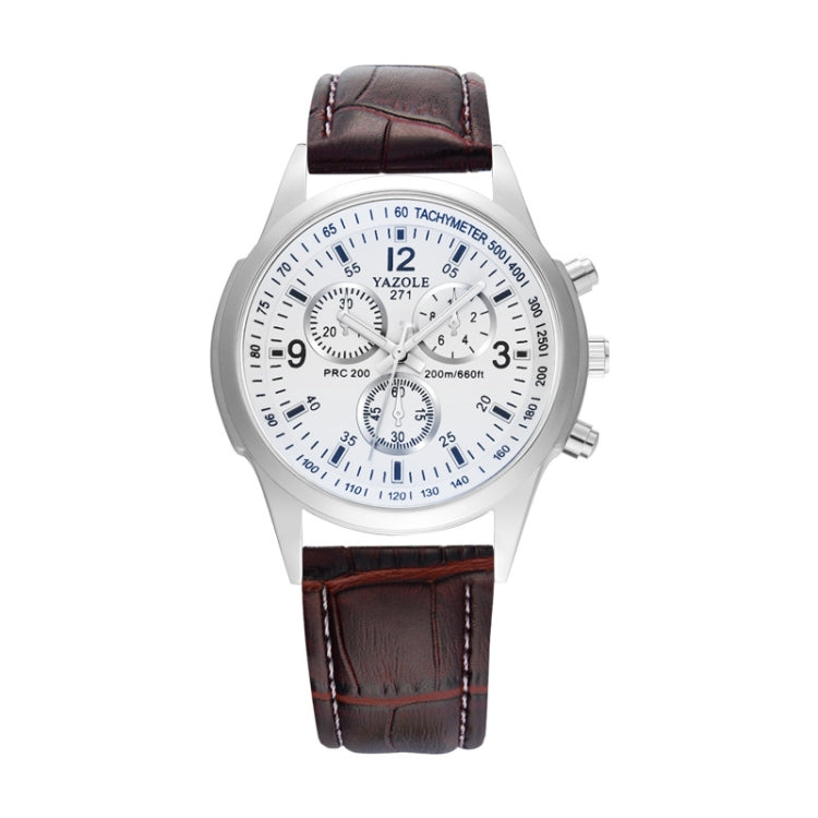 YAZOLE 271 Three-Eye Six-Hand Watch Men Auartz Watch Waterproof Business Watch, White Disk Black Belt, White Disk Brown Belt, Black Dish Black Belt, Black Tray Brown Belt, Black Shell Brown Belt, Black Shell Black Belt, White Disk Light Brown Belt     ...