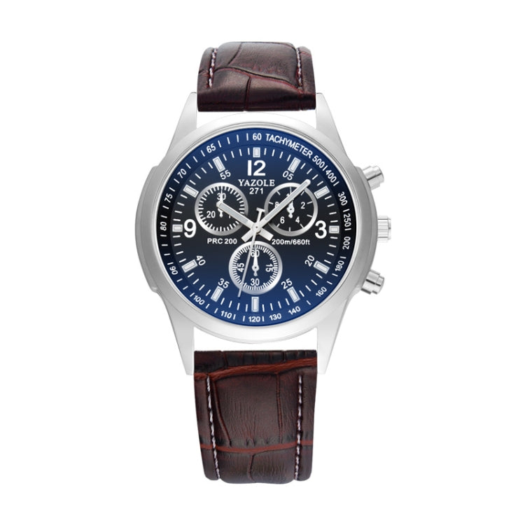 YAZOLE 271 Three-Eye Six-Hand Watch Men Auartz Watch Waterproof Business Watch, White Disk Black Belt, White Disk Brown Belt, Black Dish Black Belt, Black Tray Brown Belt, Black Shell Brown Belt, Black Shell Black Belt, White Disk Light Brown Belt     ...