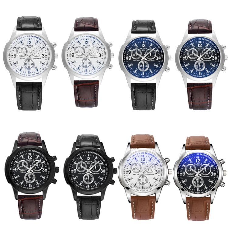 YAZOLE 271 Three-Eye Six-Hand Watch Men Auartz Watch Waterproof Business Watch, White Disk Black Belt, White Disk Brown Belt, Black Dish Black Belt, Black Tray Brown Belt, Black Shell Brown Belt, Black Shell Black Belt, White Disk Light Brown Belt     ...