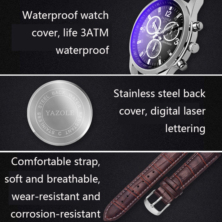 YAZOLE 271 Three-Eye Six-Hand Watch Men Auartz Watch Waterproof Business Watch, White Disk Black Belt, White Disk Brown Belt, Black Dish Black Belt, Black Tray Brown Belt, Black Shell Brown Belt, Black Shell Black Belt, White Disk Light Brown Belt     ...