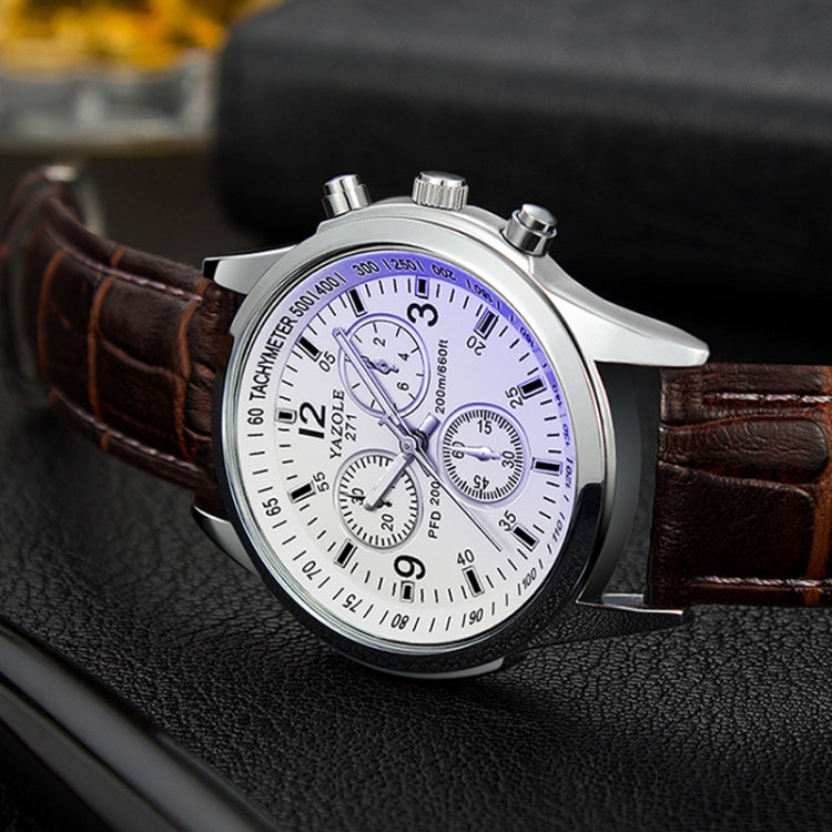 YAZOLE 271 Three-Eye Six-Hand Watch Men Auartz Watch Waterproof Business Watch, White Disk Black Belt, White Disk Brown Belt, Black Dish Black Belt, Black Tray Brown Belt, Black Shell Brown Belt, Black Shell Black Belt, White Disk Light Brown Belt     ...