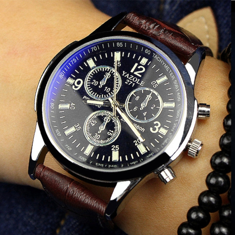 YAZOLE 271 Three-Eye Six-Hand Watch Men Auartz Watch Waterproof Business Watch, White Disk Black Belt, White Disk Brown Belt, Black Dish Black Belt, Black Tray Brown Belt, Black Shell Brown Belt, Black Shell Black Belt, White Disk Light Brown Belt     ...