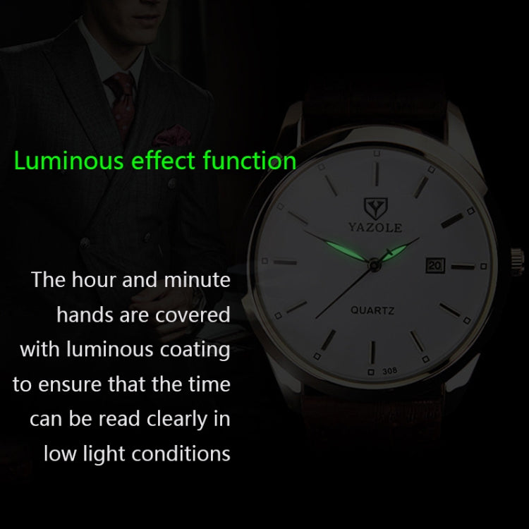 YAZOLE 308 Luminous Quartz Watch Men Watch, White Tray Brown Belt, White Tray Black Belt, Black Tray Black Belt, Black Tray Brown Belt, White Tray Silver Steel Strip, Black Tray Silver Steel Strip, Black Shell Black Tray Black Belt                     ...