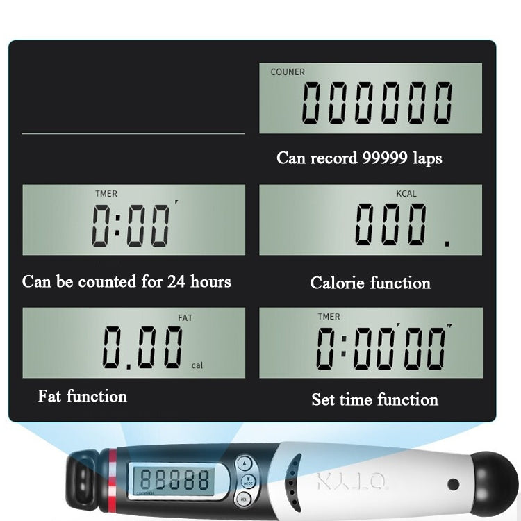KYTO 2106B Corded Version Calorie Electronic Counting Skipping Rope Adult Fitness Timing Skipping Rope, with Steel Wire Rope (Black Gray), with 2 Steel Wire Ropes (Black Gray)
