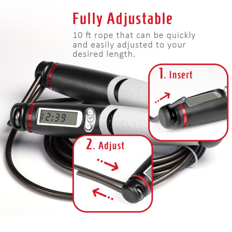 KYTO 2106B Corded Version Calorie Electronic Counting Skipping Rope Adult Fitness Timing Skipping Rope, with Steel Wire Rope (Black Gray), with 2 Steel Wire Ropes (Black Gray)