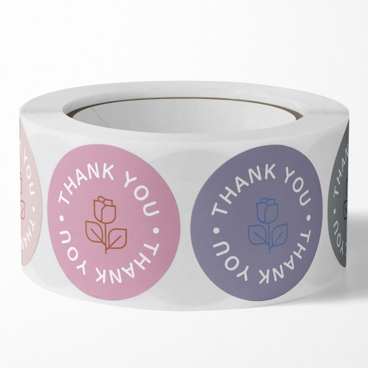 10 PCS Rose Flower Thank You Sticker Gift Box Sealing Sticker, 25mm 500 / Rolls, 38mm 500 / Rolls