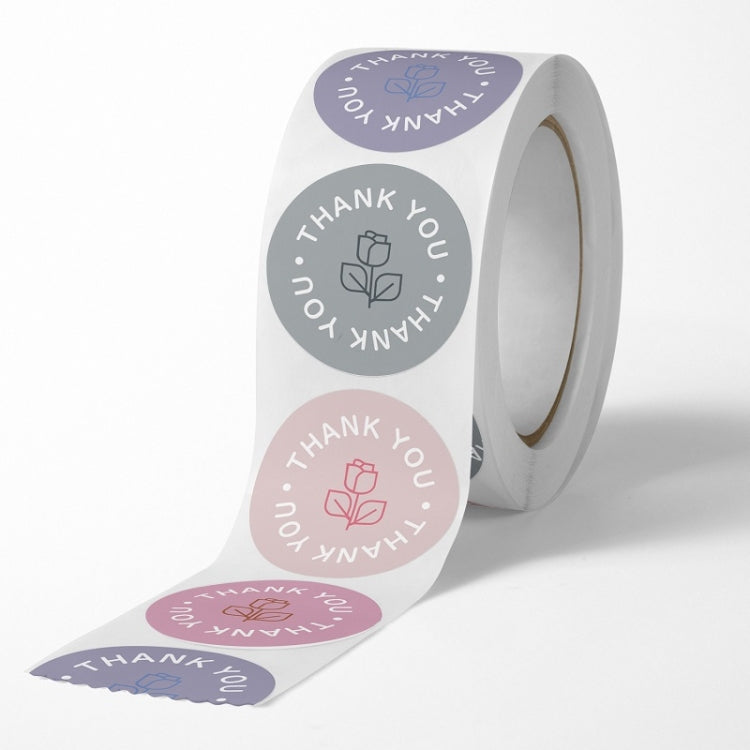 10 PCS Rose Flower Thank You Sticker Gift Box Sealing Sticker, 25mm 500 / Rolls, 38mm 500 / Rolls