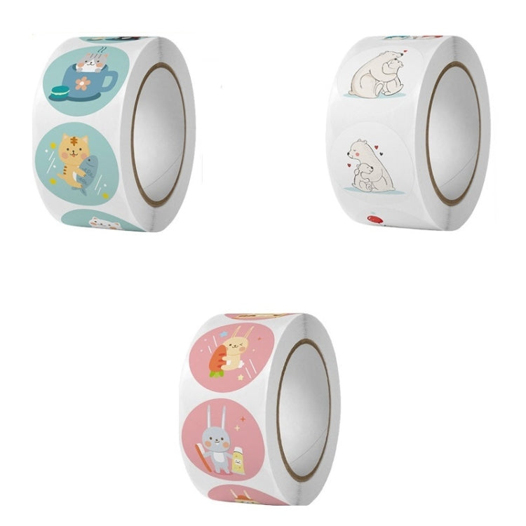 10 PCS Round Cartoon Animal Stickers Cute Hand-Made Sealing Stickers, 25mm 500 / Rolls
