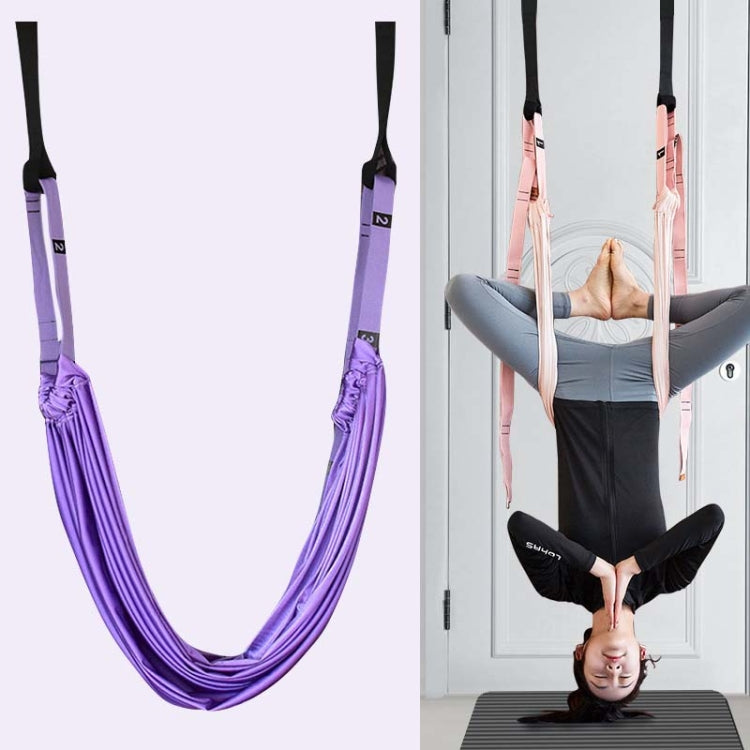 2 in 1 Home Yoga Hammock Indoor Stretching Sling Stretch Widening Yoga Strap + Door Buckle Storage Bag Set, Pink, Purple, Pine Green