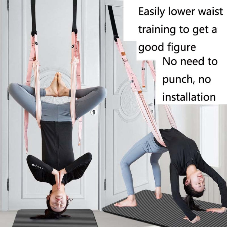 2 in 1 Home Yoga Hammock Indoor Stretching Sling Stretch Widening Yoga Strap + Door Buckle Storage Bag Set, Pink, Purple, Pine Green