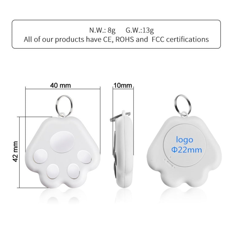 2 PCS HYC-09 Dog Paw Bluetooth Anti-Lost Device Pet Tracking Locator Keychain Smart Search Two-Way Alarm, Dog Paw Dark Gray, Dog Paw Black, Dog Paw White, Dog Paw Light Blue, Dog Paw Green, Dog Paw Pink, Dog Paw Red, Dog Paw Dark Blue