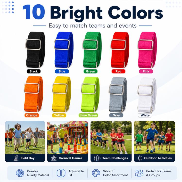 5 PCS Two-Person Three-Legged Game Leggings Belt Gaming Ankle Strap, Red, Orange, Green, Blue, Yellow, Gray, Black, White, Rose Red, Fruitful Green