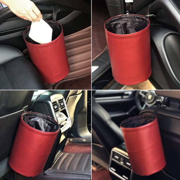 2 PCS Leather Foldable Car Trash Can Mini Chair Back Suspended Waterproof Trash Can, Black, Wine Red, Beige, Gray