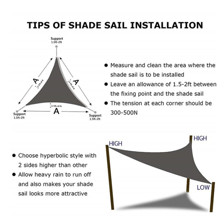 Triangle Outdoor Garden Sunshade Sail Waterproof Anti-UV Canopy, Size: 4m x 4m x 5.7m, 4m x 4m x 5.7m