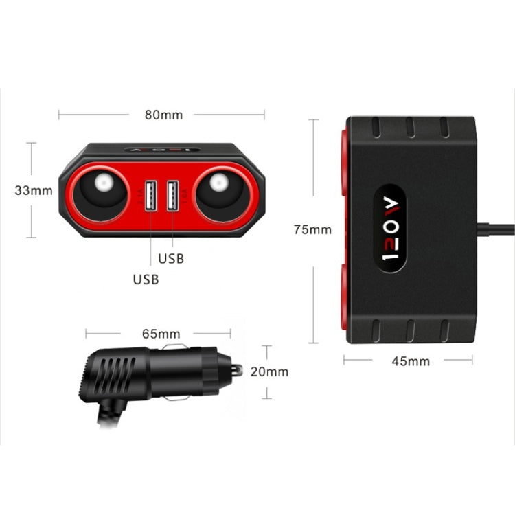 2 PCS Car Cigarette Lighter 1 In 2 Auto Multi-Function Mobile Phone Charger, 1 In 2