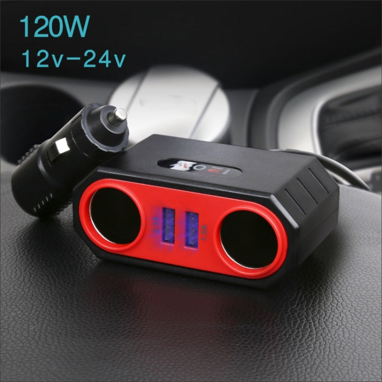 2 PCS Car Cigarette Lighter 1 In 2 Auto Multi-Function Mobile Phone Charger, 1 In 2