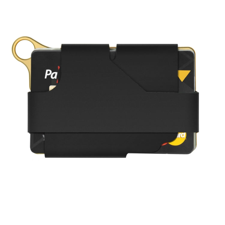 Aluminum Alloy Card Holder Leather Wallet Multifunctional Adjustable Snap Button Pocket Wallet, Black, Gold
