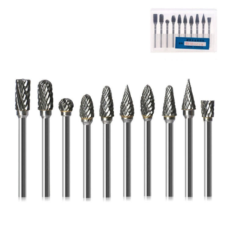 10 PCS / Set Hard Alloy Tungsten Steel Grinding Head Double Pattern Rotating Milling Cutter Head Root Carving Knife, Style:, Transparent Box, Blue Box