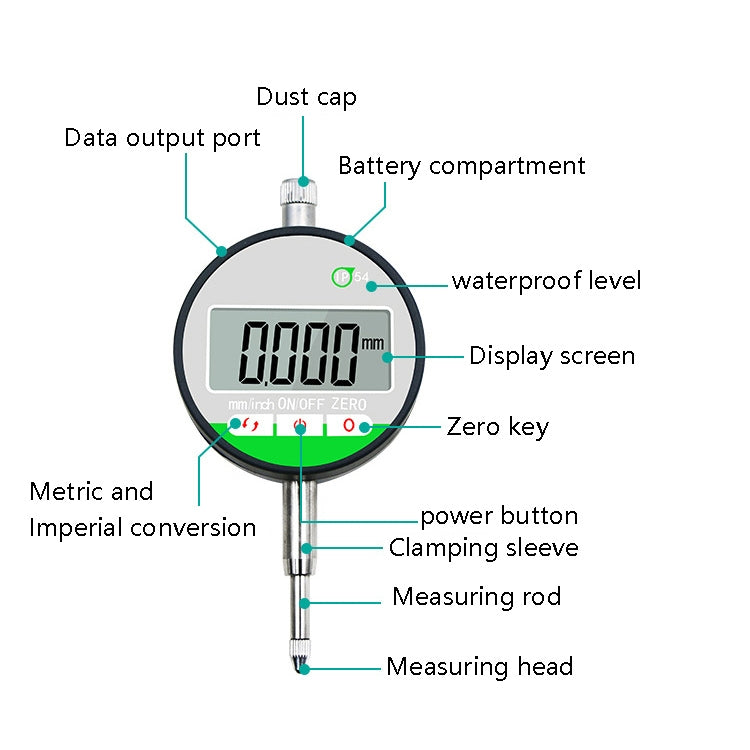0-12.7mm Waterproof And Dustproof Digital Indicator For Stroke Measurement, 0-12.7mm Measurement