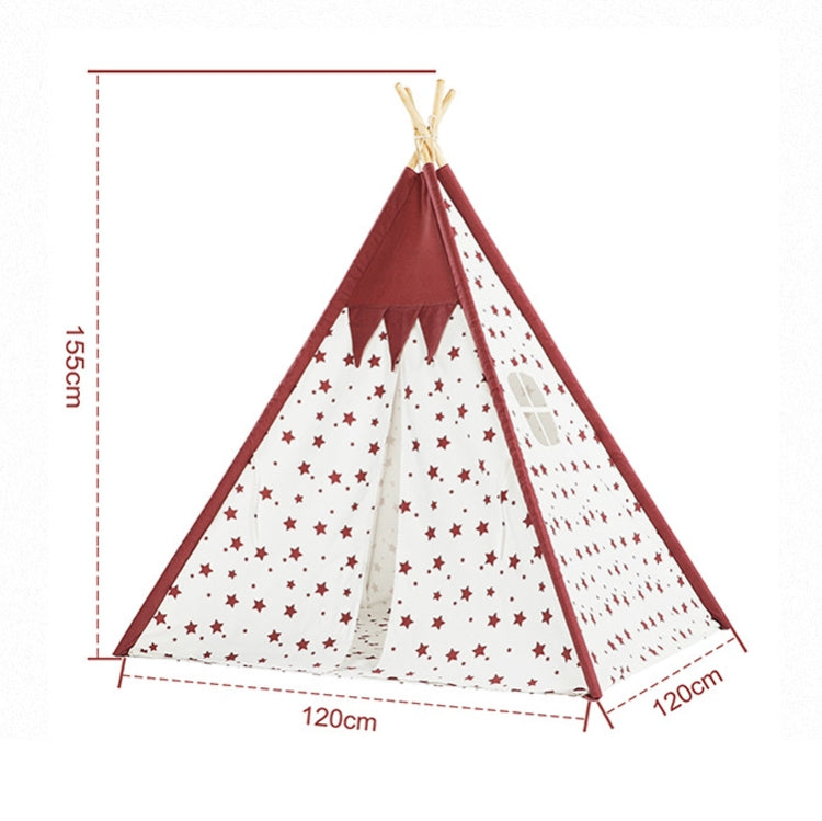 Indian Children Tent Cotton Cloth Indoor Play House Parent-Child Doll House, Pink Stars, Wavy Pattern